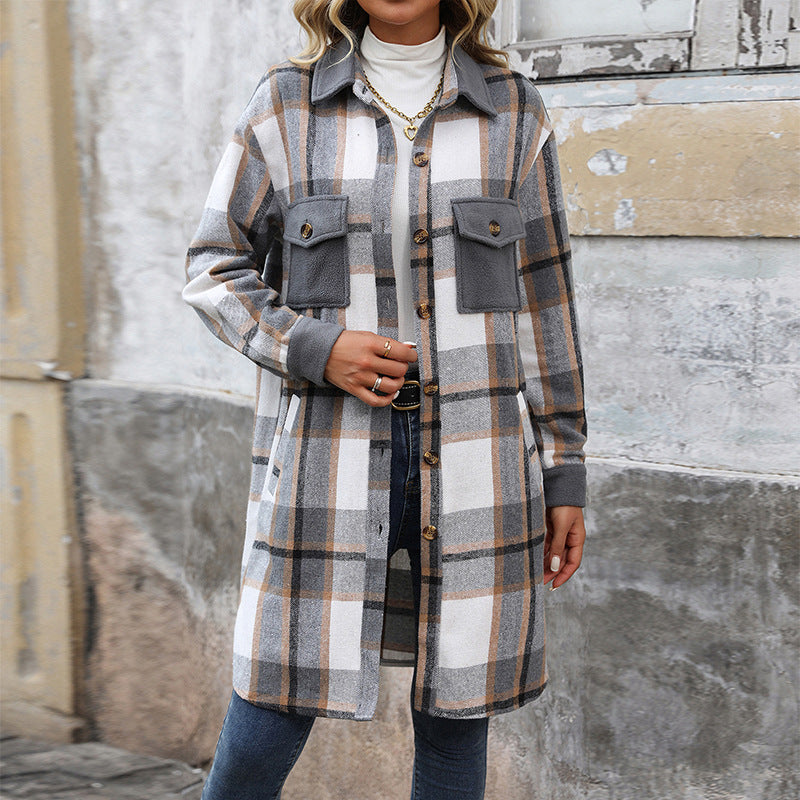 Damen Long-Hemdjacke im Overshirt‑Stil mit Brustklappen – Célinea