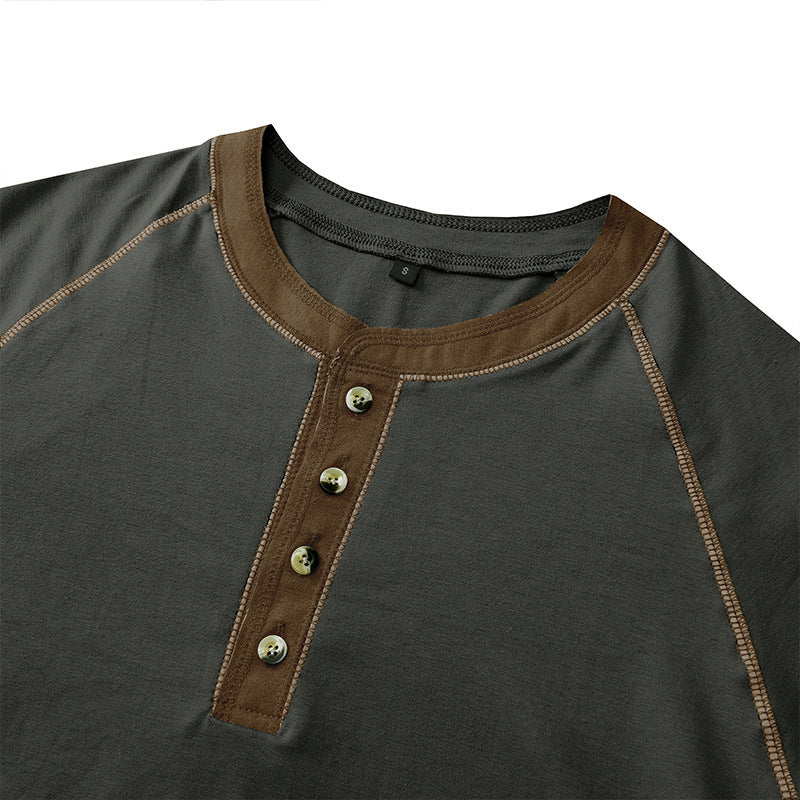 Herren Kurzarm-Henley-Shirt mit auffälligen Kontrastnähten und bequemer Passform Echoarchiv