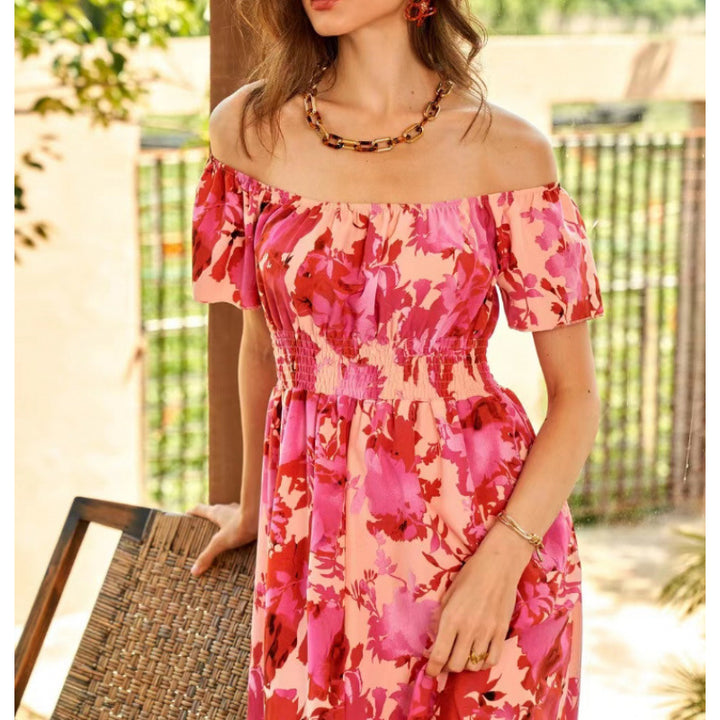 Damen Off-Shoulder Midikleid im floralen Design mit elastischem Oberteil und voluminösem Rock Echo Archiv