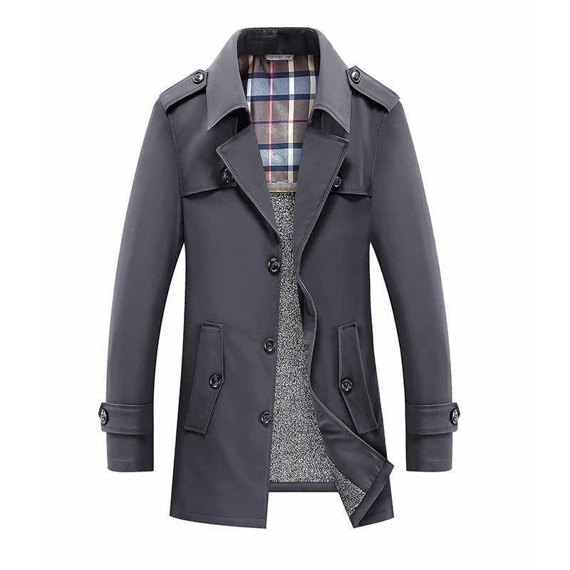 Herren Moderner Kurzmantel im Trench-Look mit kariertem Innenfutter und Utility-Taschen Echoarchiv