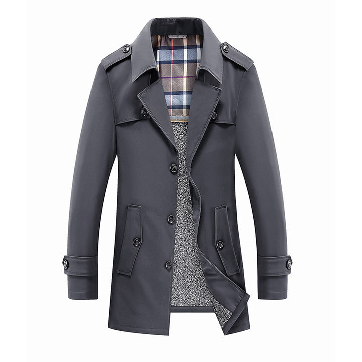 Herren Moderner Kurzmantel im Trench-Look mit kariertem Innenfutter und Utility-Taschen Echoarchiv