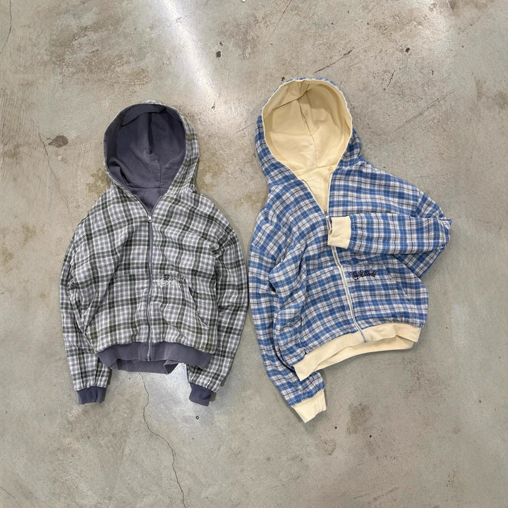 Unisex nan wendbare Kapuzenjacke mit kariertem Innenfutter, durchgehendem Reißverschluss und Kängurutasche Echo Archiv