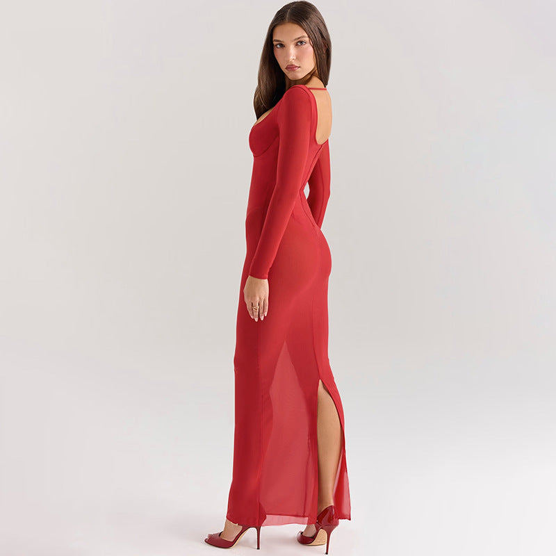 Damen transparentes Maxikleid mit figurformendem Schnitt Echo Archiv