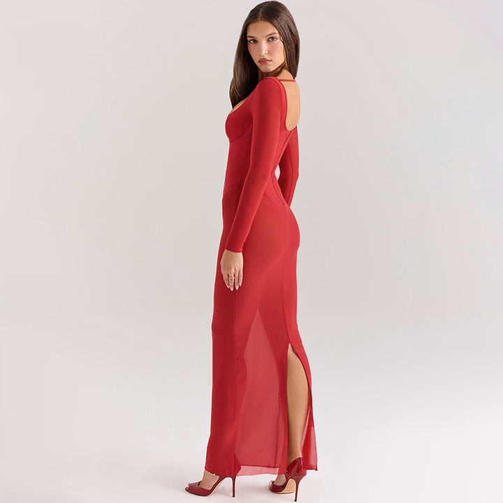 Damen transparentes Maxikleid mit figurformendem Schnitt Echo Archiv
