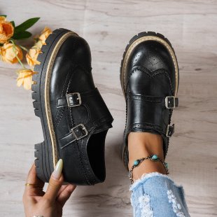Damen Brogue-Monk-Slipper mit doppeltem Schnallenverschluss, gesteppter Kante und grober Profilsohle Echo Archiv