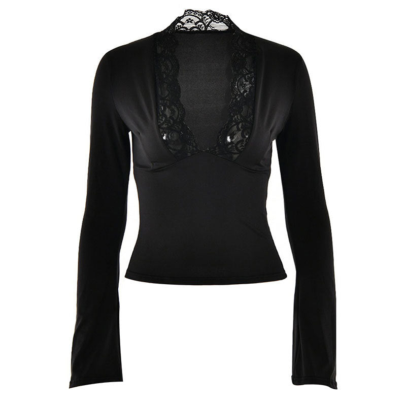 Damen Elegantes Langarm-Top mit Spitzenkragen Echo Archiv