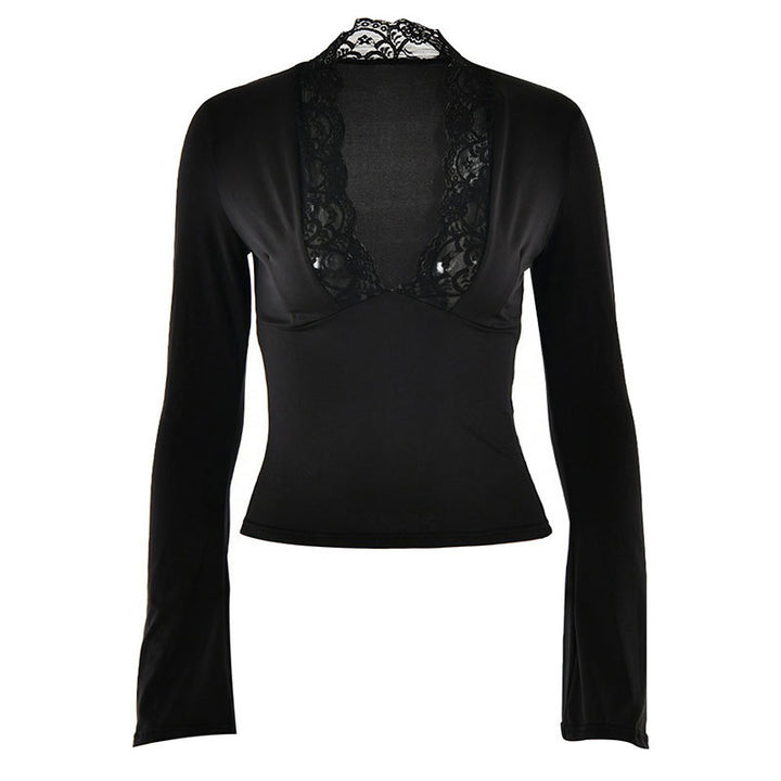 Damen Elegantes Langarm-Top mit Spitzenkragen Echo Archiv