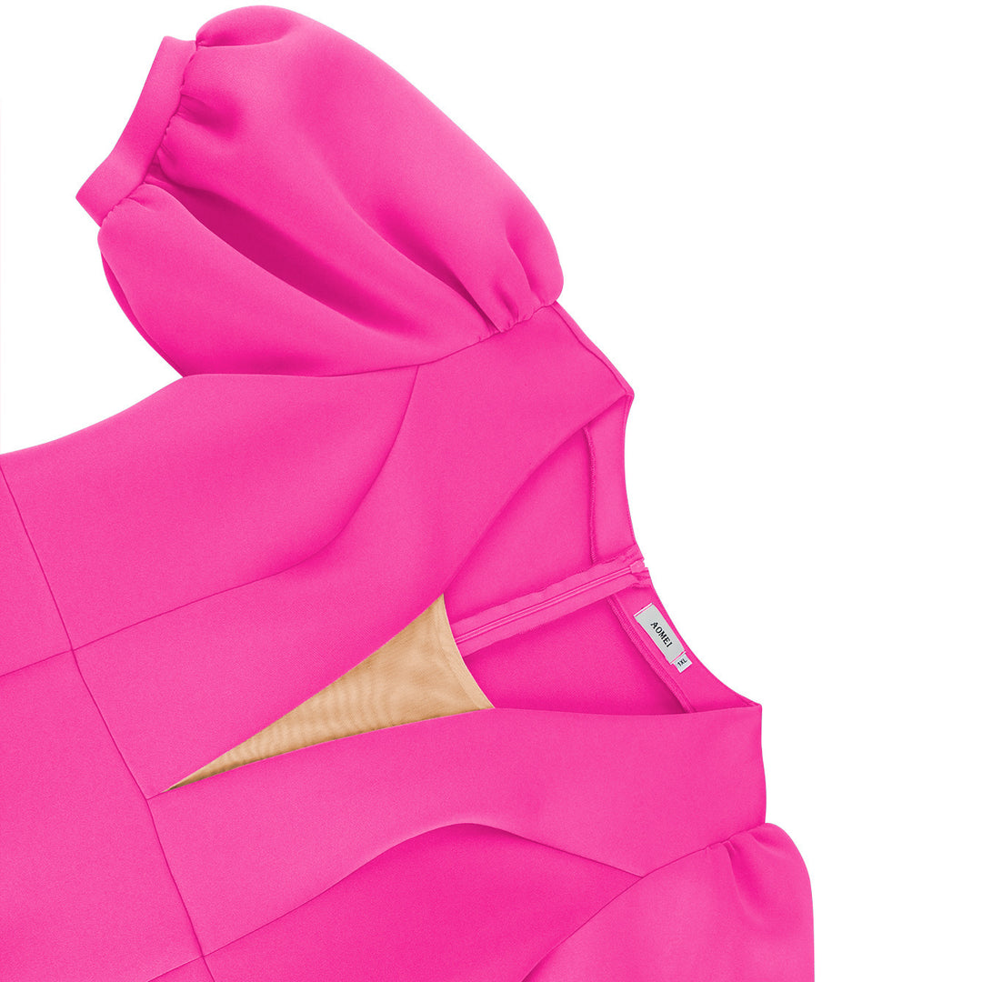 Damen figurbetontes Kleid mit voluminösen Puffärmeln und elegantem Rüschenabschluss Echo Archiv