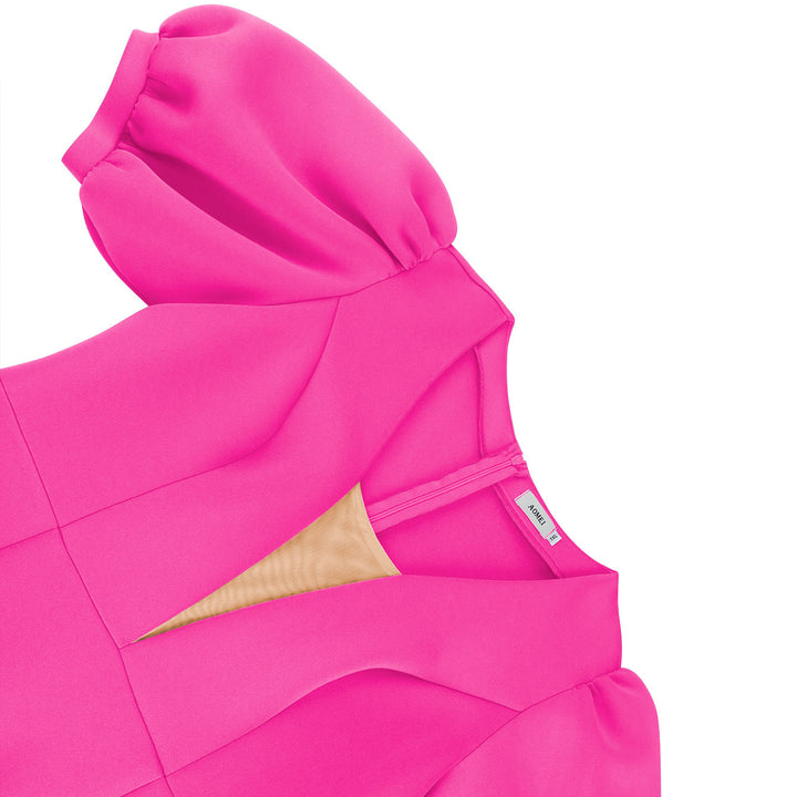 Damen figurbetontes Kleid mit voluminösen Puffärmeln und elegantem Rüschenabschluss Echo Archiv