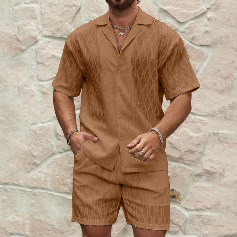 Herren Kurzarmhemd und Shorts-Set im lässigen Strickdesign Echoarchiv