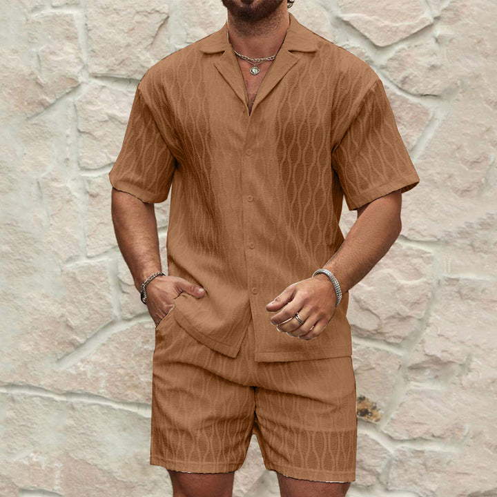 Herren Kurzarmhemd und Shorts-Set im lässigen Strickdesign Echoarchiv