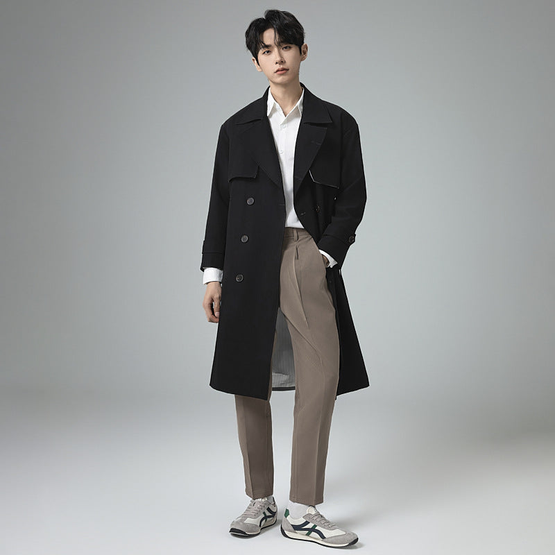 Herren Oversized Doppelreihiger Wollmix-Trenchcoat mit Schalkragen und Überschlagblende Echoarchiv