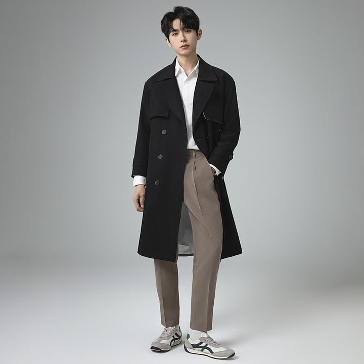 Herren Oversized Doppelreihiger Wollmix-Trenchcoat mit Schalkragen und Überschlagblende Echoarchiv