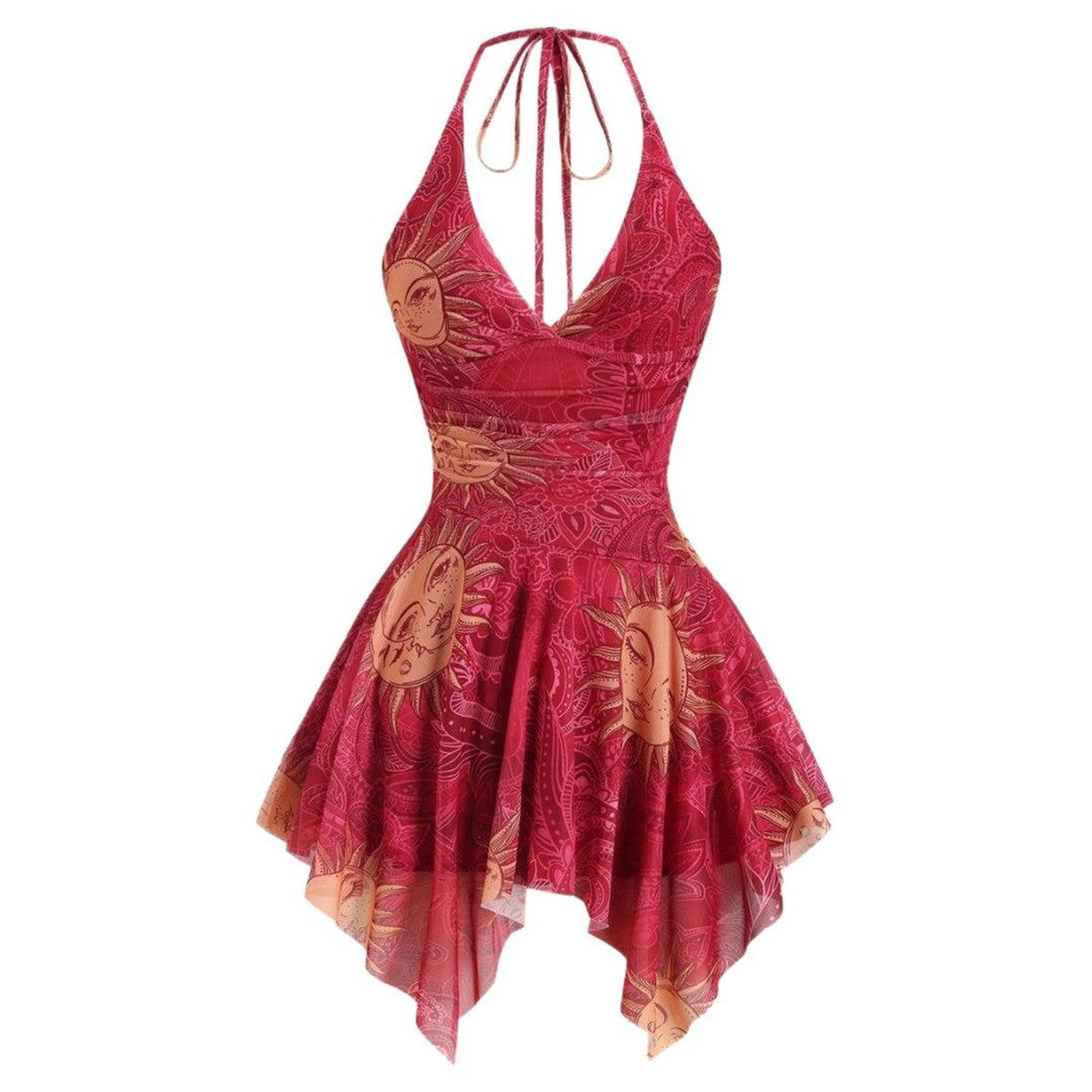 Damen lässiges Strandkleid mit asymmetrischem Saum und raffiniertem Druck Echoarchiv