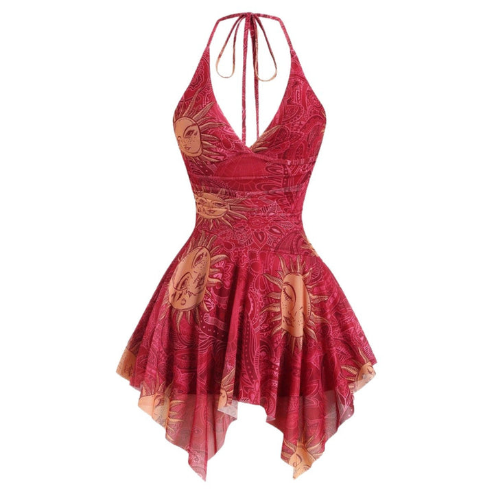 Damen lässiges Strandkleid mit asymmetrischem Saum und raffiniertem Druck Echoarchiv