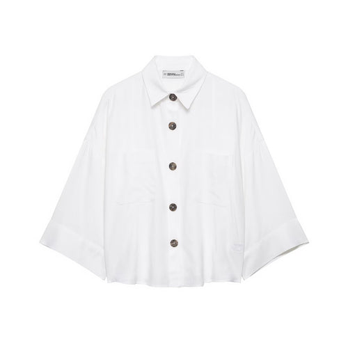 Damen Oversized Hemdjacke mit weiten Kimonoärmeln und großen Hornknöpfen Echo Archiv