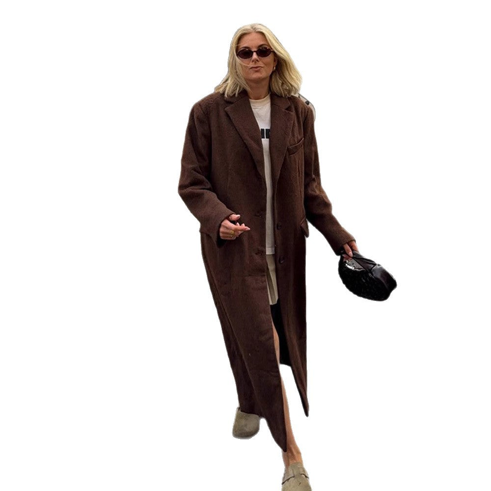 Damen Maxilanger Boxy-Mantel aus Teddy-Fauxfur mit Reverskragen und Eingrifftaschen Echoarchiv