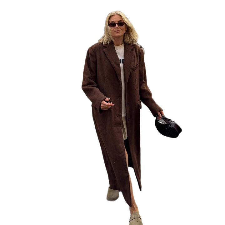 Damen Maxilanger Boxy-Mantel aus Teddy-Fauxfur mit Reverskragen und Eingrifftaschen Echoarchiv