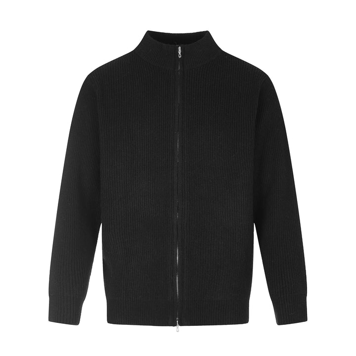 Unisex Gerippte Strick-Cardigan mit Stehkragen, Zweiwege-Reißverschluss und Rippstruktur Echoarchiv