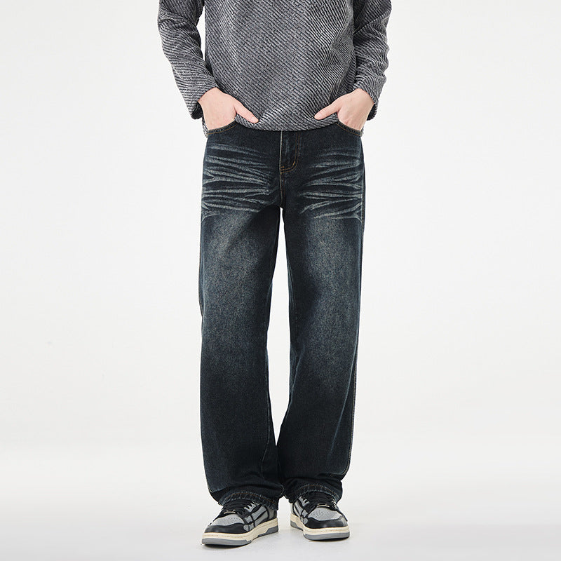 Herren Weite Vintage-Denim-Jeans mit Falteneffekt und tiefer Leibhöhe Echo Archiv