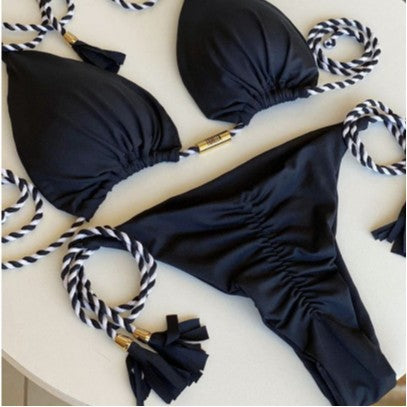 Damen Triangel-Bikini mit modischem Leopardenmuster und dekorativen Quasten Echo Archiv