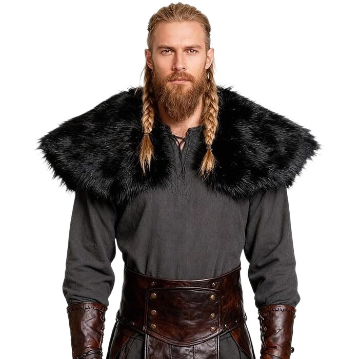 Herren Schultercape im Wiking‑/LARP‑Stil aus hochwertigem Kunstpelz mit breitem Umlegekragen Echo Archiv