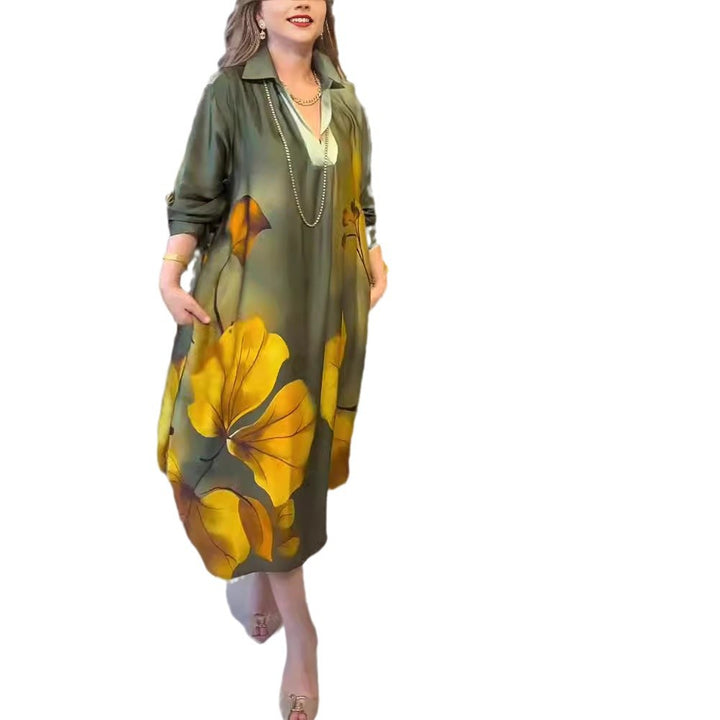 Damen nan oversized Hemdkleid im A-Linien-Schnitt mit Hemdkragen und großflächigem Blumenprint Echo Archiv