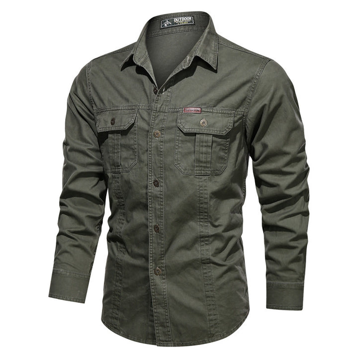 Herren Canvas-Utility-Hemdjacke mit doppelten Brusttaschen und verstärkten Nähten – Taviero