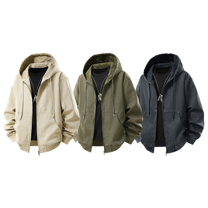 Herren Oversize Kapuzenjacke aus gewaschenem Canvas mit Reißverschluss und Utility-Taschen Echo Archiv