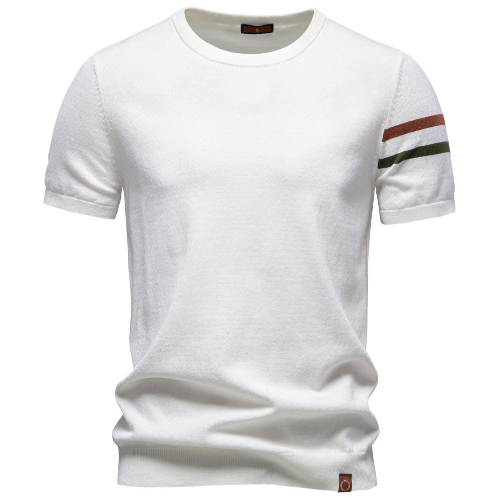 Herren nan feines Baumwollstrickshirt mit Rundhalsausschnitt kurzärmelig und kontrastierenden Ärmelstreifen Echo Archiv