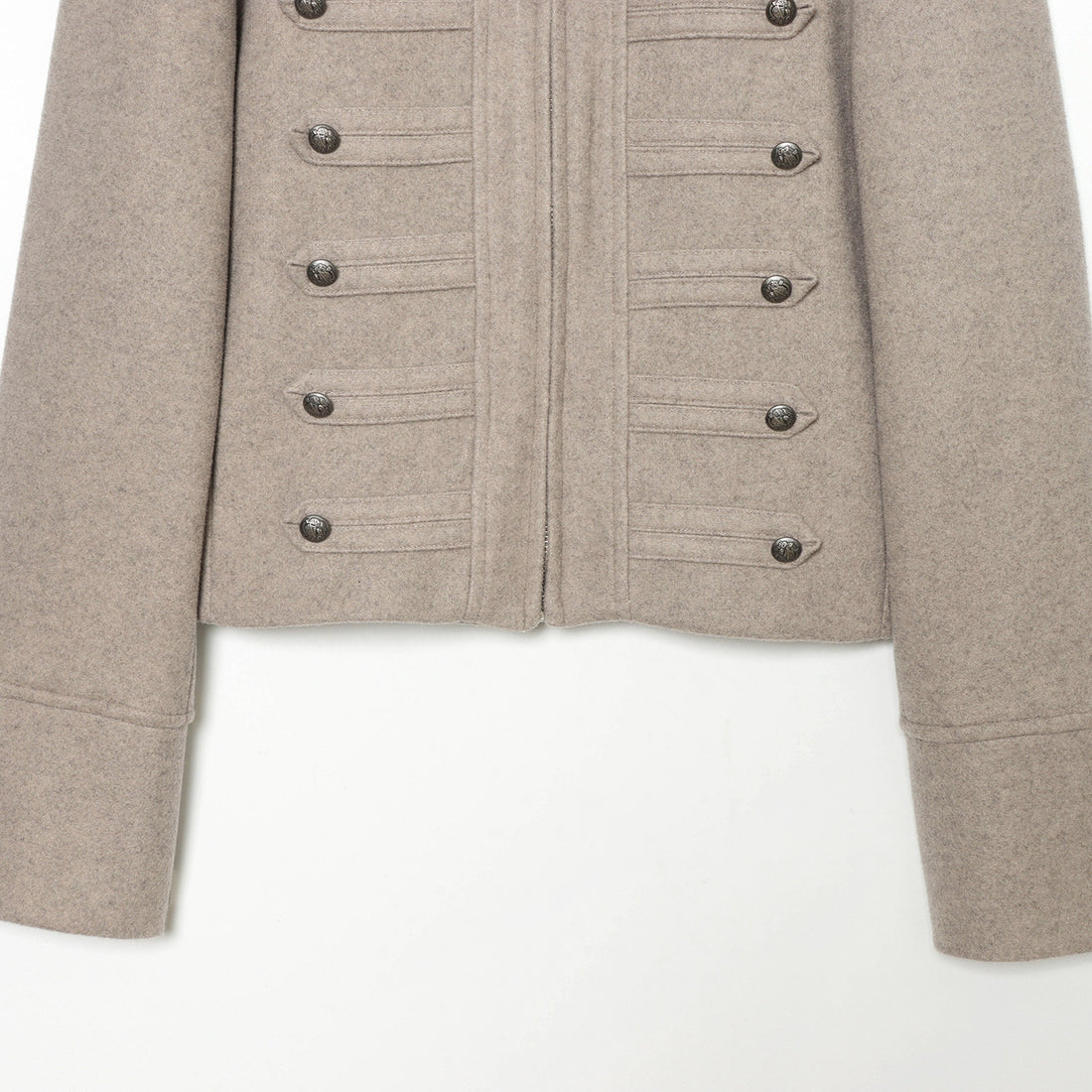 Damen Kurzjacke Military-inspirierte Wollmix‑Cropped Jacke mit Stehkragen, Epauletten und Zierknopfleiste Echoarchiv