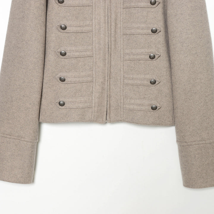 Damen Kurzjacke Military-inspirierte Wollmix‑Cropped Jacke mit Stehkragen, Epauletten und Zierknopfleiste Echoarchiv