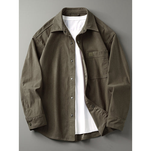 Herren Cord-Overshirt im Worker-Look mit Druckknopfleiste und aufgesetzter Brusttasche Echoarchiv