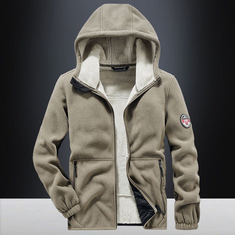 Herren Kapuzen-Fleecejacke mit Teddy-Innenfutter und Reißverschlusstaschen – Taviero