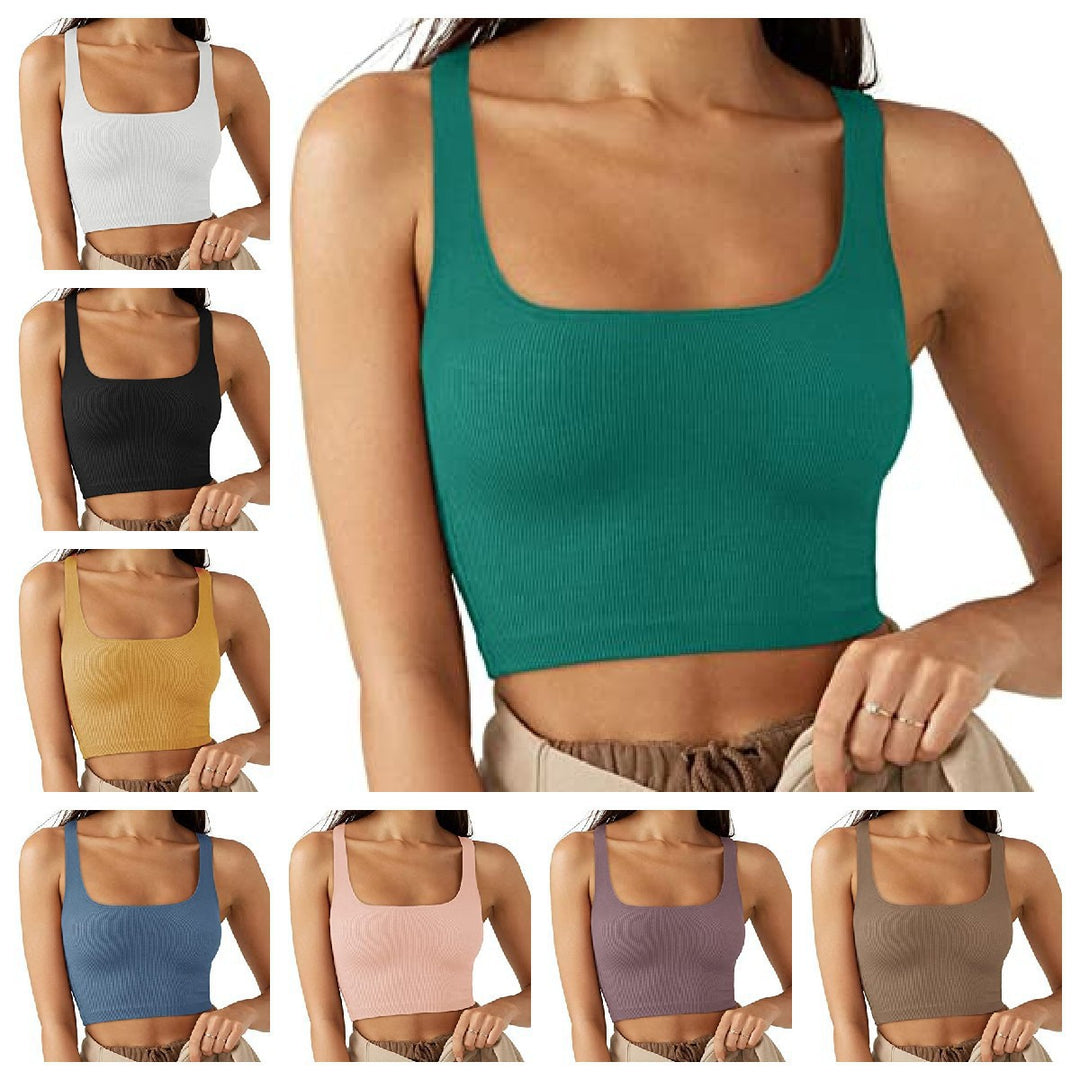 Damen cropped Top mit breiten Trägern und feinem Rippenmuster Echo Archiv