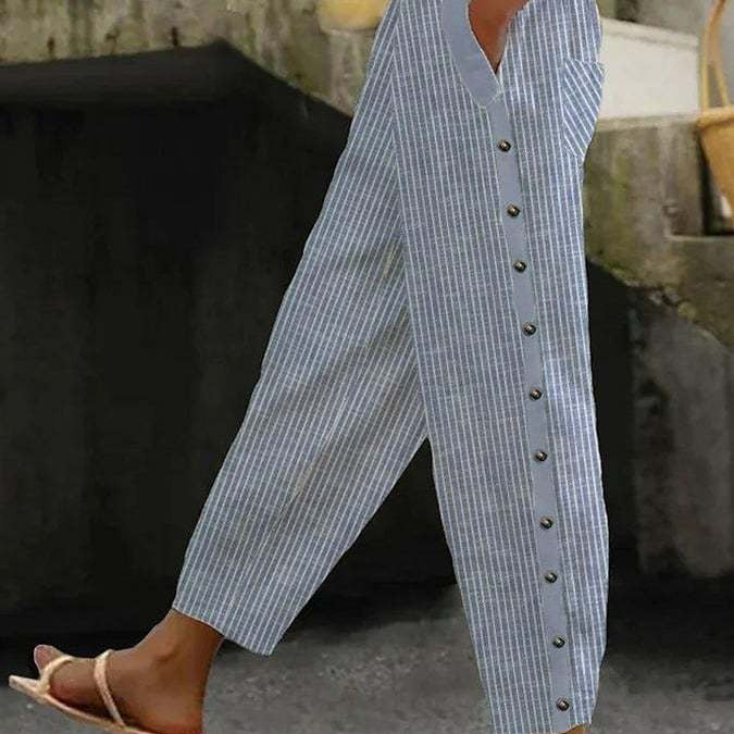 Damen Culotte-Hosen mit hohem elastischem Bund, seitlichem Knopfverschluss und Taschen – Avélisse