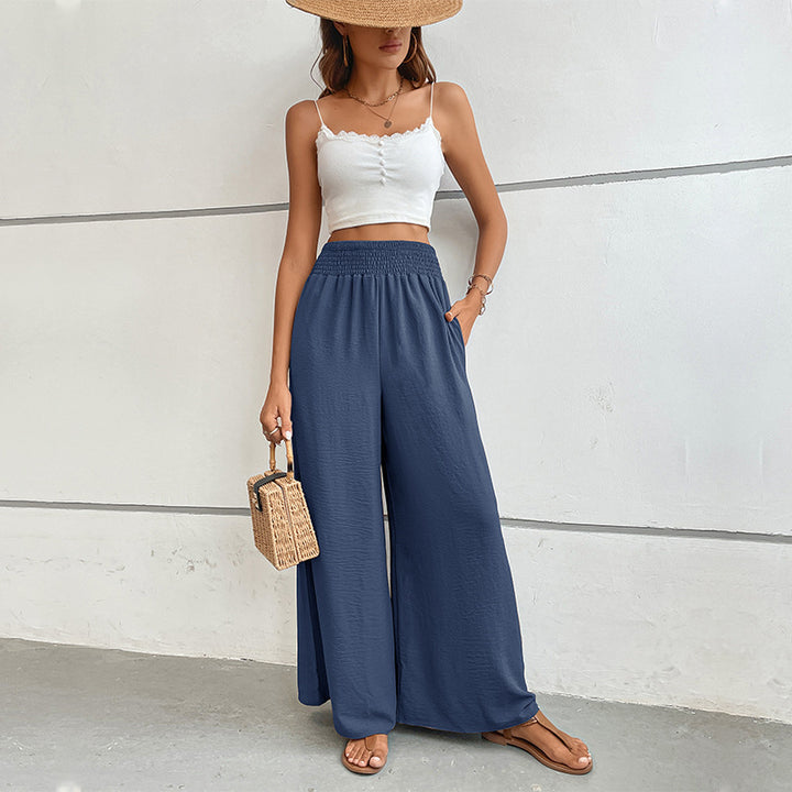 Damen Palazzo-Hose mit hohem, elastischem Rüschenbund und Eingrifftaschen – Avélisse