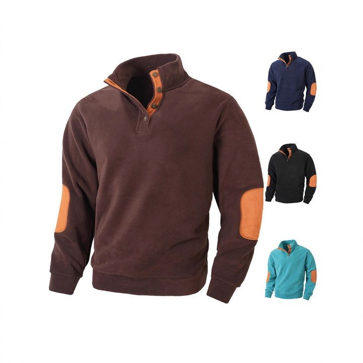 Herren bequemer Fleece Pullover mit Kragen und Kontrastbesatz Echoarchiv