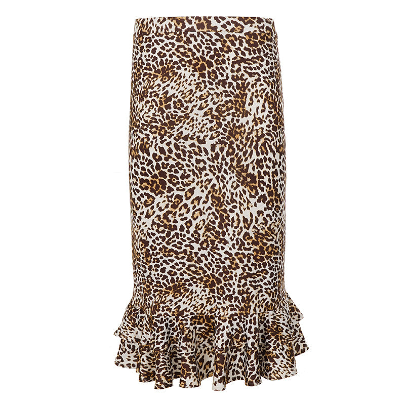 Damen Taillierter Midirock mit Leoparden-Print und doppeltem Volantsaum – Rosévia