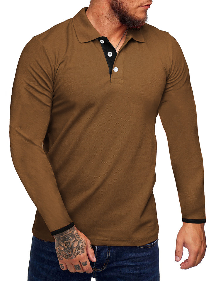 Herren Langarm-Polohemd mit kontrastierenden Knopfdetails Echoarchiv