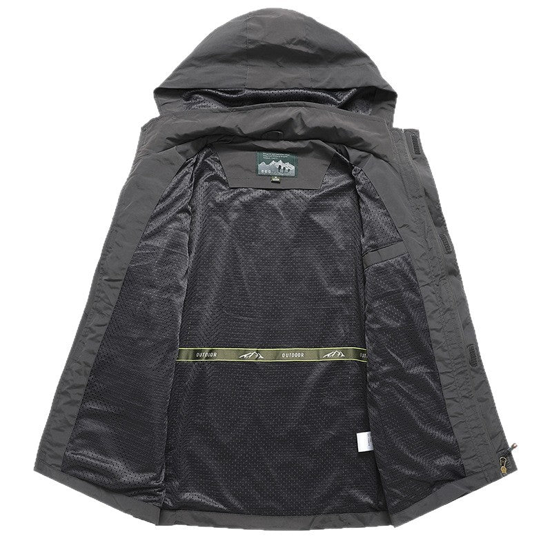 Herren Technische leichte Outdoorjacke mit Kapuze wasserabweisend und Multifunktionstaschen Echo Archiv