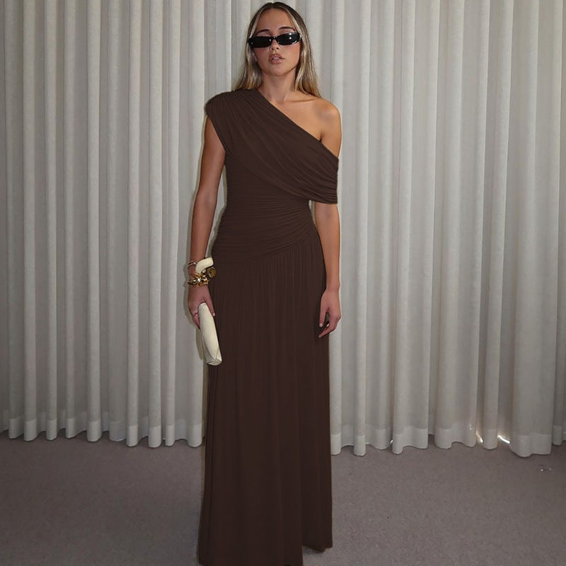 Damen Elegantes asymmetrisches Maxikleid mit Raffungen Echoarchiv