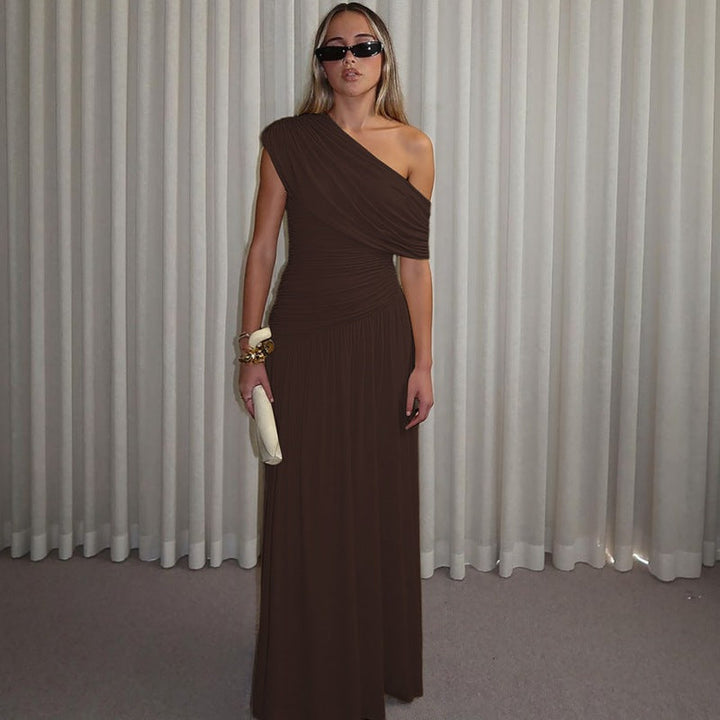 Damen Elegantes asymmetrisches Maxikleid mit Raffungen Echoarchiv