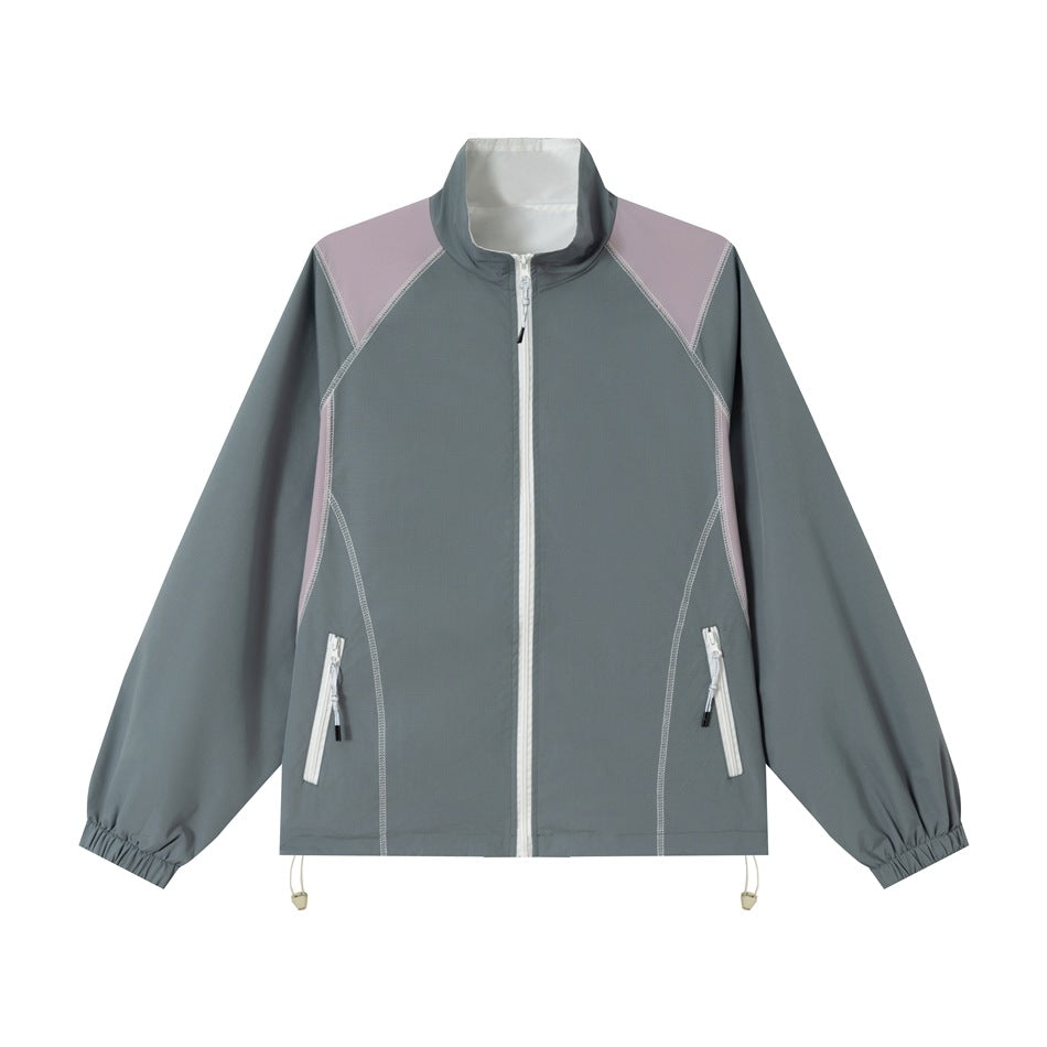 Unisex Leichte Softshell-Trainingsjacke mit Stehkragen, Kontrastpaneelen und Kordelzug Echoarchiv