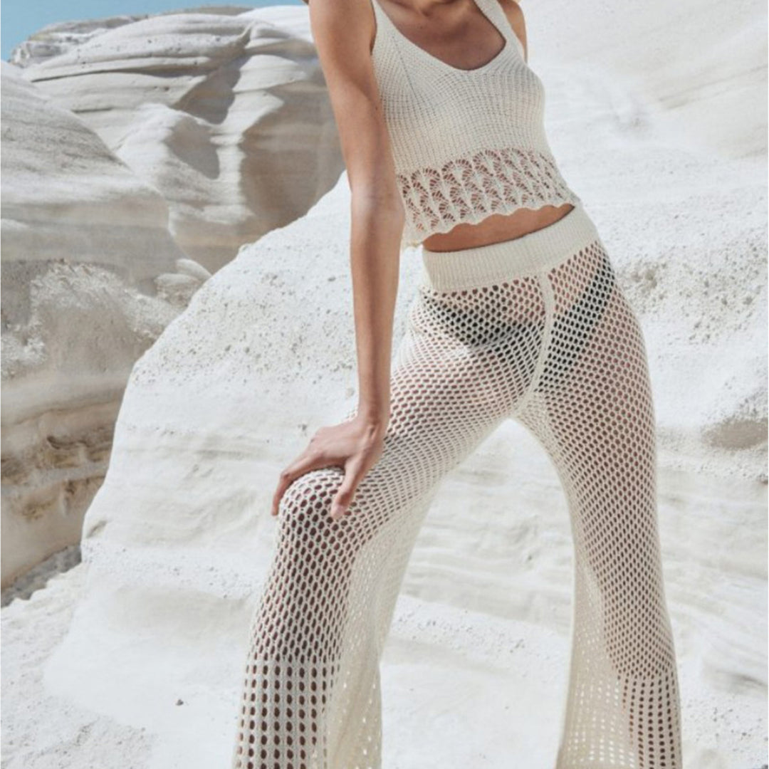 Damen luftiges Cropped-Häkeloberteil und Hochtaillierte Netzhose Echo Archiv