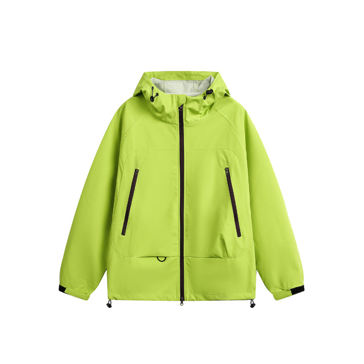 Damen Wasserdichte Softshell‑Regenjacke mit Kapuze, verstellbarem Saum und kontrastierenden Reißverschlüssen Echoarchiv