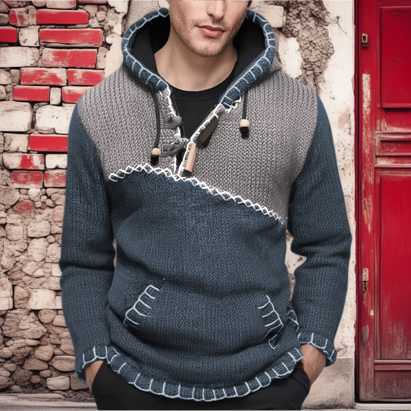Herren Kapuzenpullover mit einzigartigem Zickzackmuster und hochwertiger Strickstruktur Echoarchiv