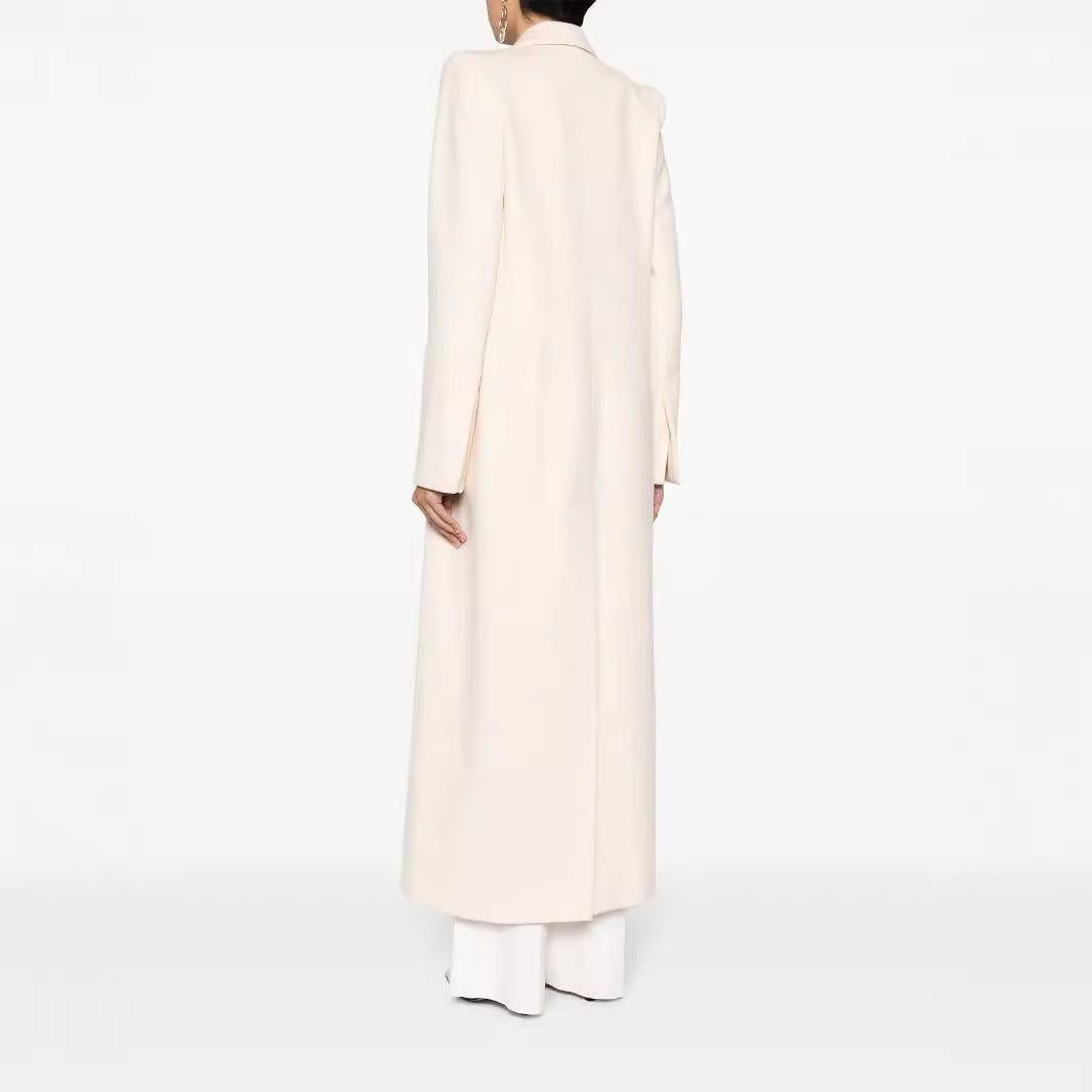 Damen Longline Wollmantel mit Ein-Knopf-Verschluss und tailliertem Revers Echoarchiv