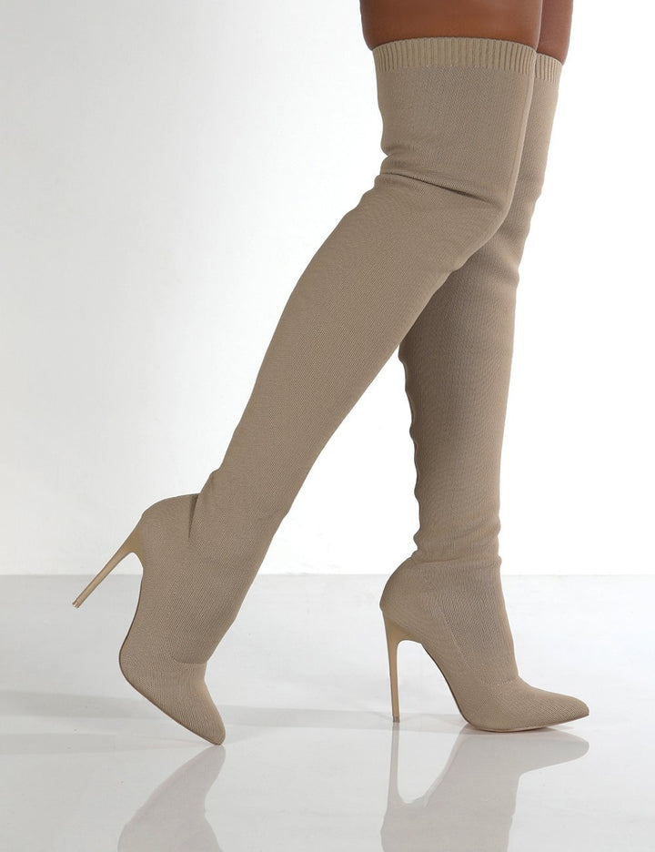 Damen Overknee-Stretch-Strickstiefel mit spitz zulaufender Schuhspitze Echoarchiv