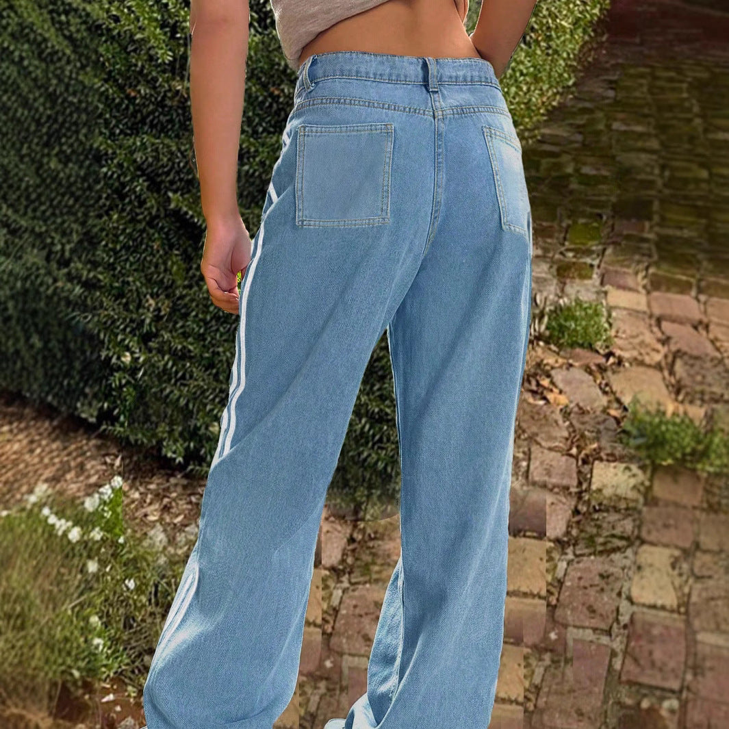 Damen weite Denim-Jeanshose mit sportivem Seitenstreifen Echo Archiv